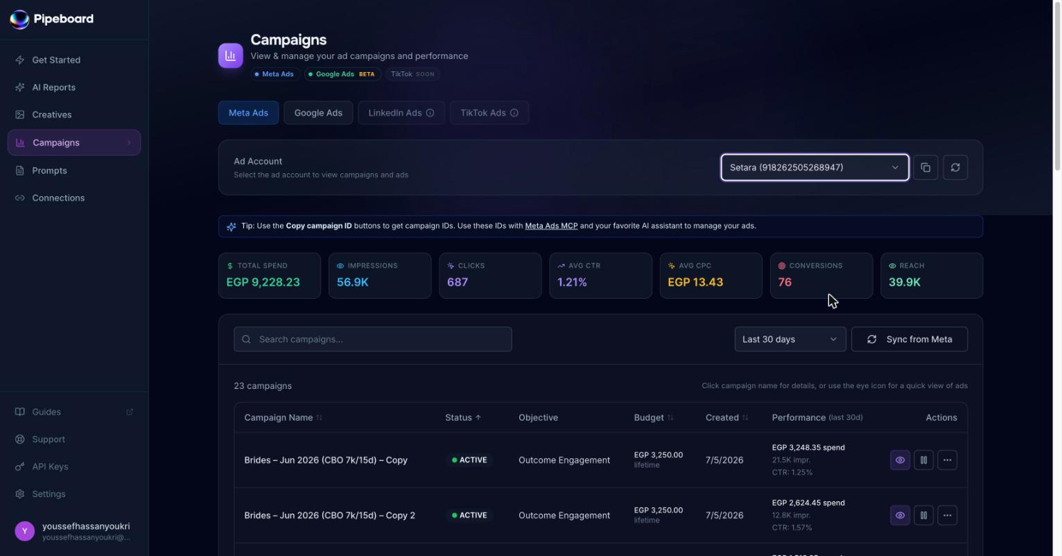 Setara Meta Ads account evidence